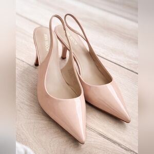 Jenn Ardor Nude Patent Slingback Kitten Heel Pointed Toe Pumps Women Size 11.
